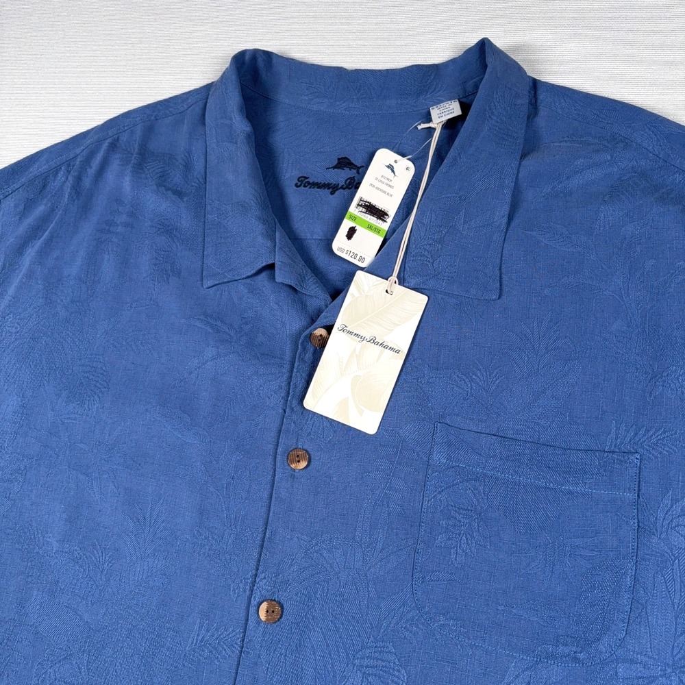 Tommy Bahama St Lucia Fronds Shirt Mens 5XL Blue Silk Short Sleeve Button Up